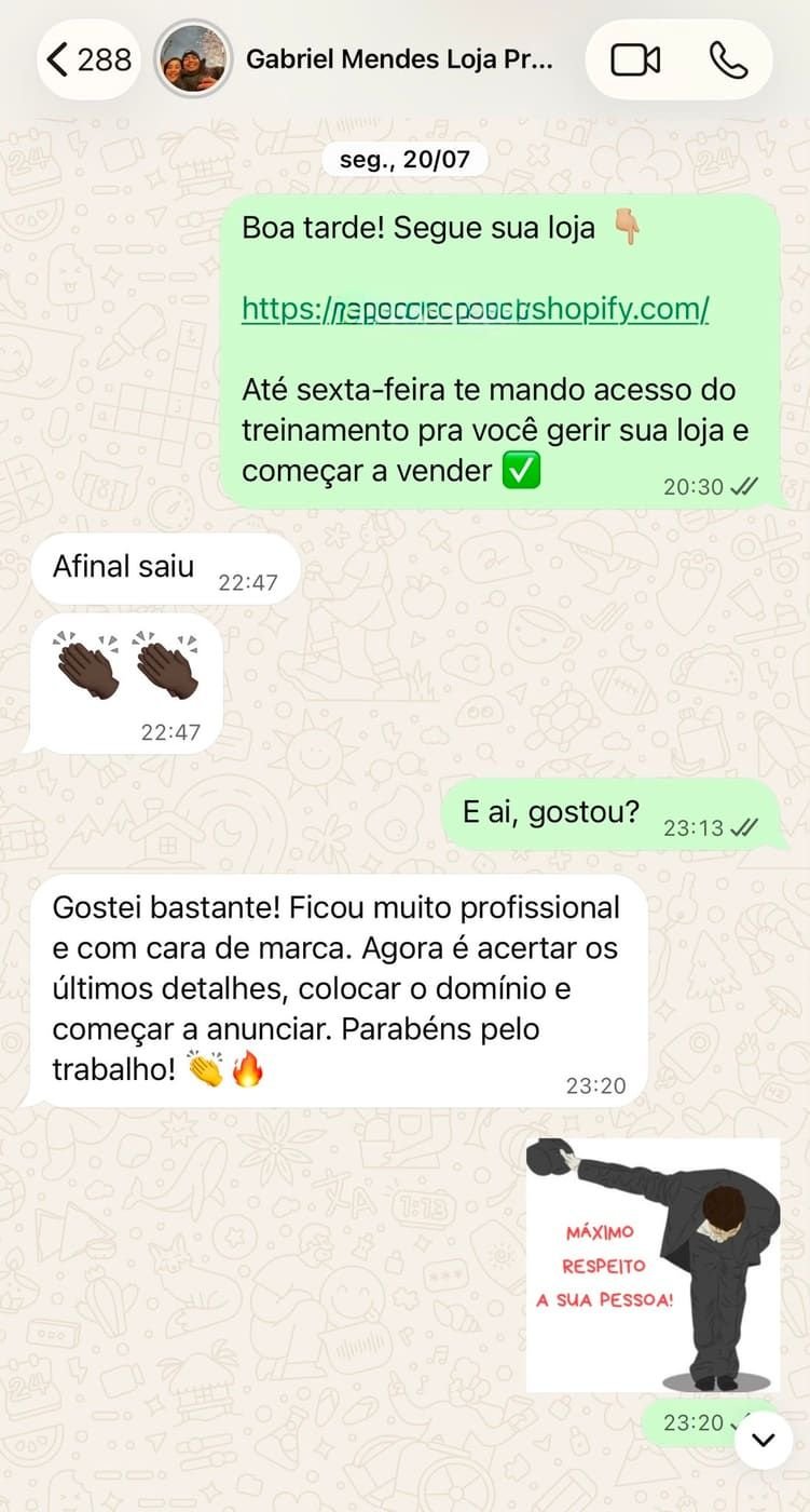 Conversa de WhatsApp com um cliente depois da entrega da loja