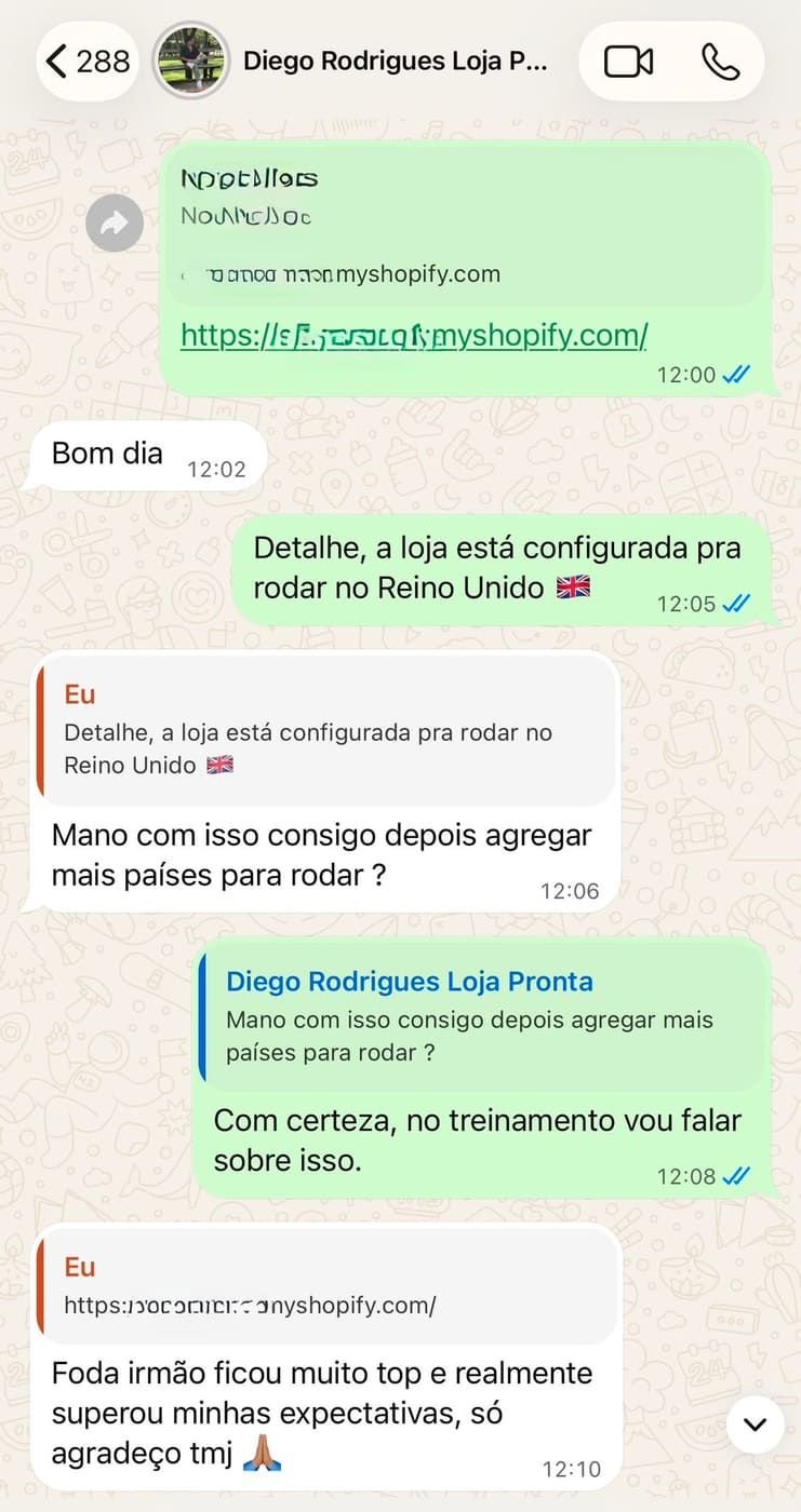 Conversa de WhatsApp com um cliente depois da entrega da loja