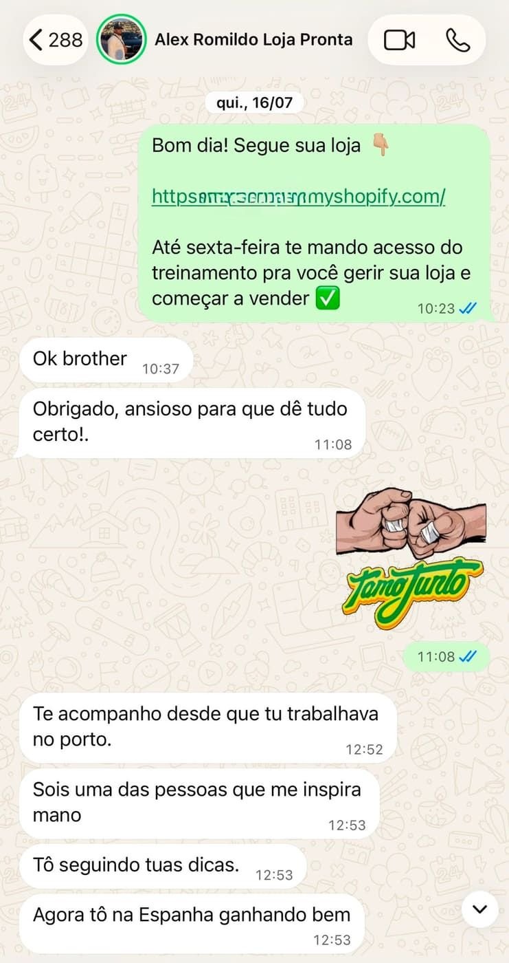 Conversa de WhatsApp com um cliente sobre domínio e próximos passos