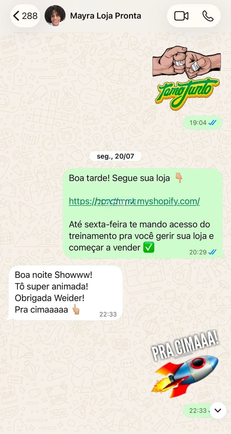 Conversa de WhatsApp com um cliente depois da entrega da loja