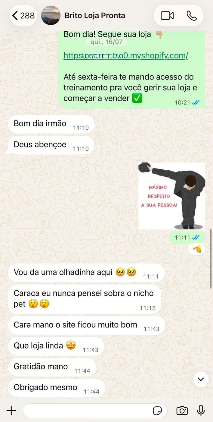 Conversa de WhatsApp com um cliente depois da entrega da loja