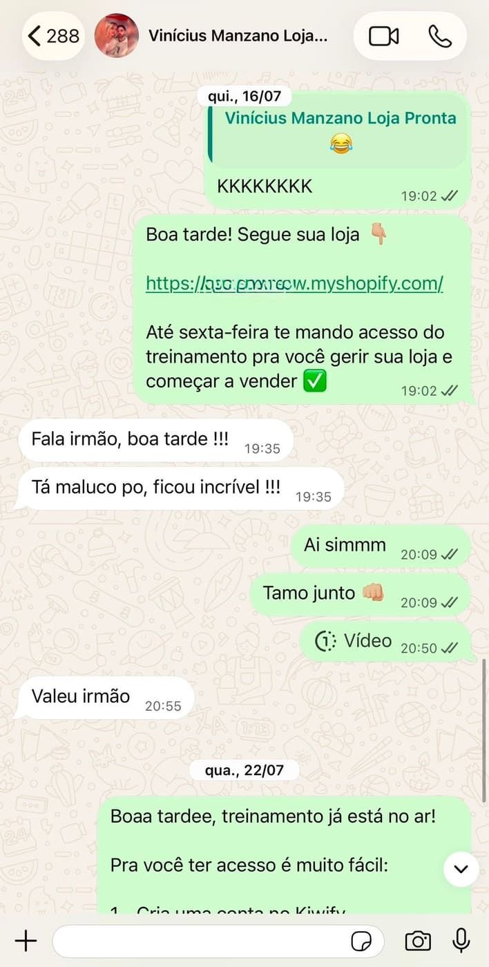 Conversa de WhatsApp com um cliente sobre o acesso ao treinamento