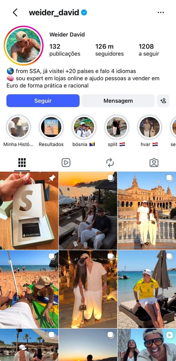 Perfil de Instagram com conteúdo de e-commerce